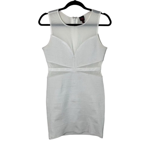 Bebe y2k Mini Dress Mesh Bandage Bodycon 2000s White Size Medium Vintage - Picture 2 of 16